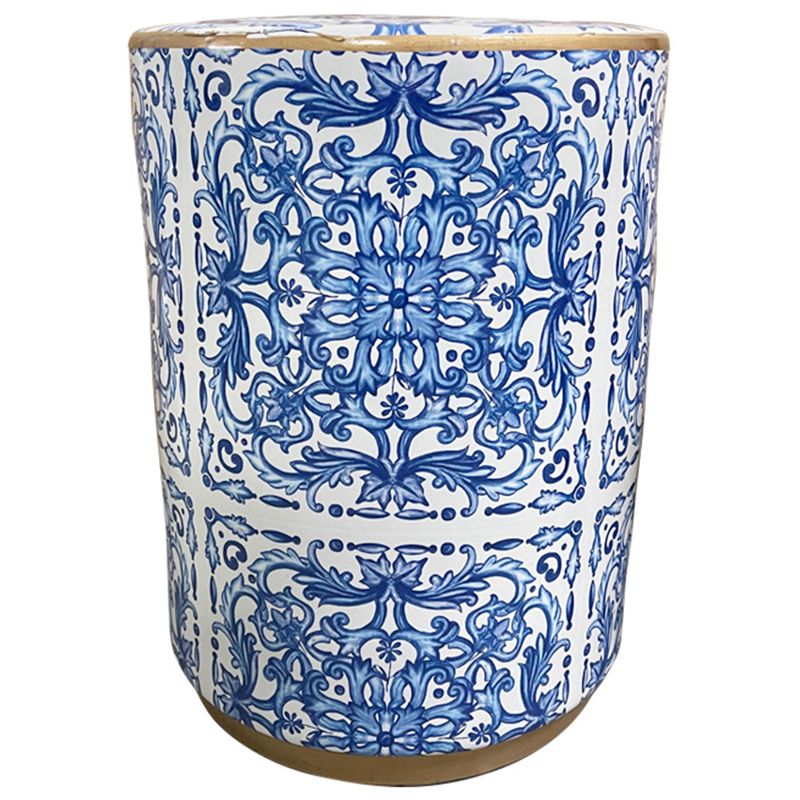 Керамический табурет Oriental Blue and White Ornament Ceramic Stool Белый Синий Золотой Керамический табурет Oriental Blue and White Ornament Ceramic Stool Белый Синий Золотой в Орле | Loft Concept