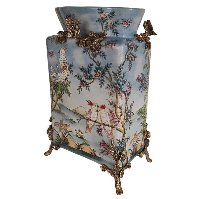 Ваза Blue Rectangular Vase Parrots Бронза Мульти Голубой Ваза Blue Rectangular Vase Parrots Бронза Мульти Голубой в Орле | Loft Concept