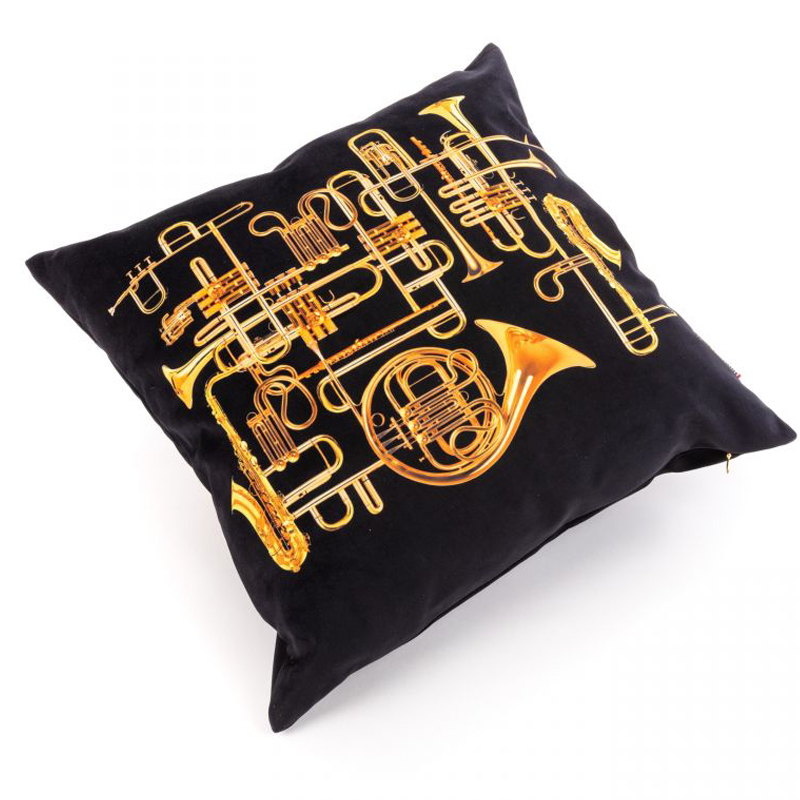 Подушка Seletti Cushion Trumpets Черный Золотой Подушка Seletti Cushion Trumpets Черный Золотой в Орле | Loft Concept