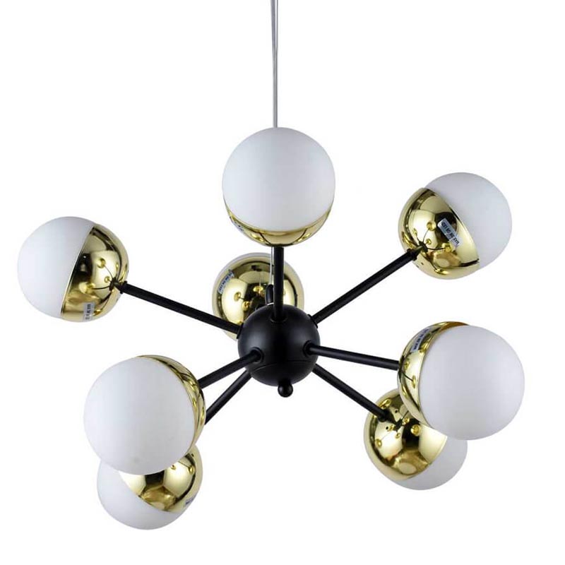 Люстра Sputnik White and Gold Globe Chandelier 8 Черный Золотой Белый Люстра Sputnik White and Gold Globe Chandelier 8 Черный Золотой Белый в Орле | Loft Concept