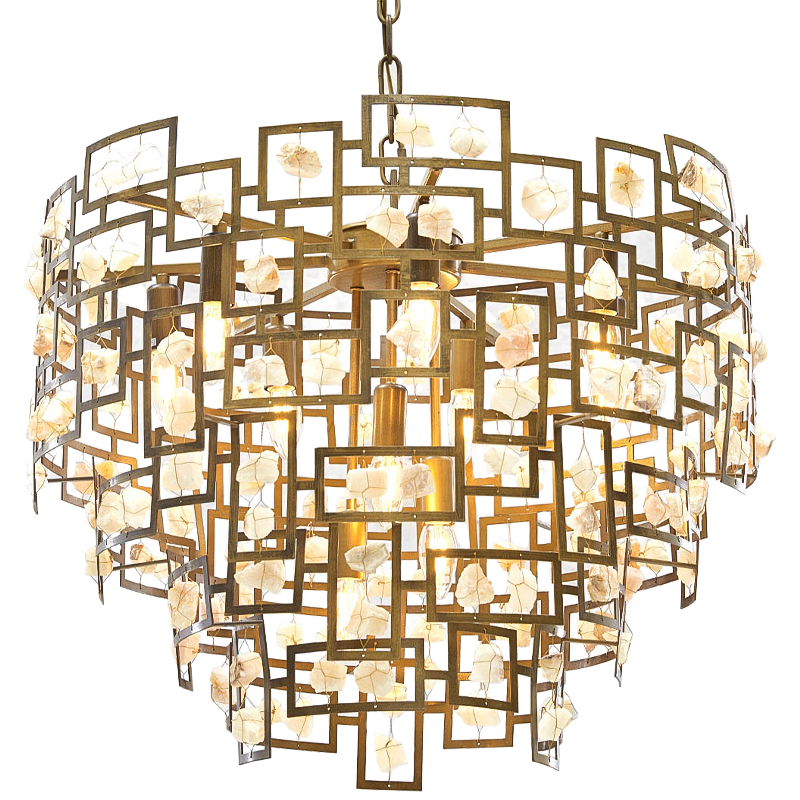 Люстра металлическая с подвесками из камня Maze Stones Chandelier 52 Латунь Бежевый Люстра металлическая с подвесками из камня Maze Stones Chandelier 52 Латунь Бежевый в Орле | Loft Concept