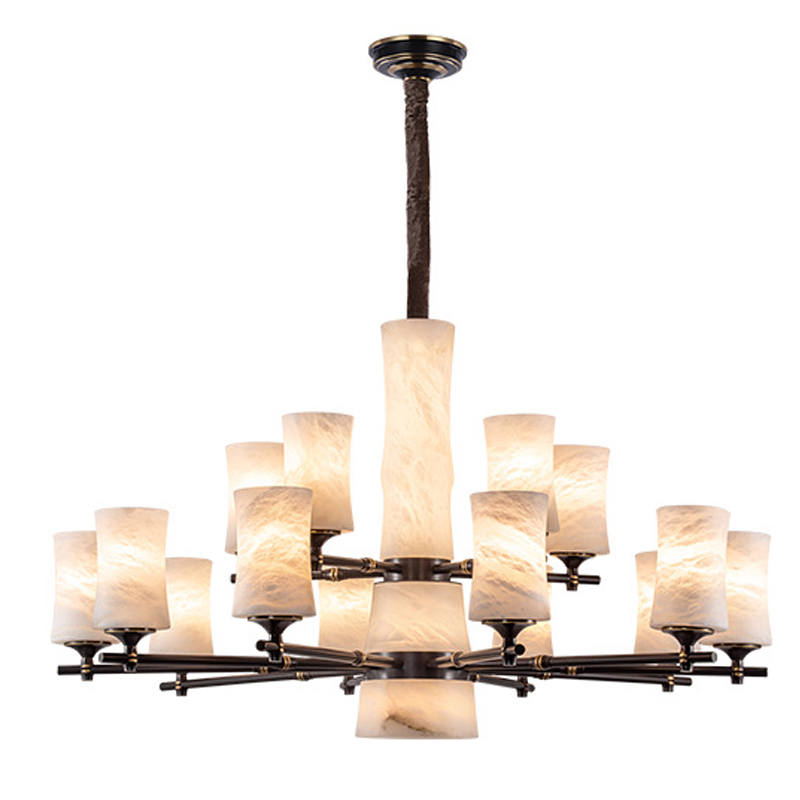Дизайнерская люстра 15 плафонов из натурального мрамора Marble Shades Chandelier Золотой Коричневый Дизайнерская люстра 15 плафонов из натурального мрамора Marble Shades Chandelier Золотой Коричневый в Орле | Loft Concept
