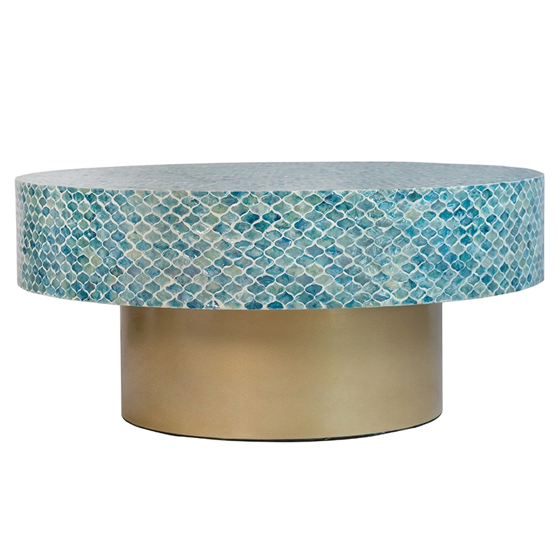Стол Кофейный Bone Inlay Blue с мозаичным рисунком из раковин устриц Голубой Стол Кофейный Bone Inlay Blue с мозаичным рисунком из раковин устриц Голубой в Орле | Loft Concept