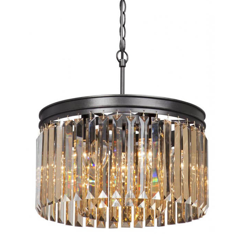Люстра RH Rhys Amber GLASSS Prism Round Chandelier Янтарное стекло 40 Черный матовый в Орле | Loft Concept 