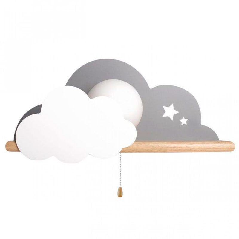 Бра с деревянной полкой серое Облако Wall Lamp Grey Cloud Серый Древесина Бра с деревянной полкой серое Облако Wall Lamp Grey Cloud Серый Древесина в Орле | Loft Concept