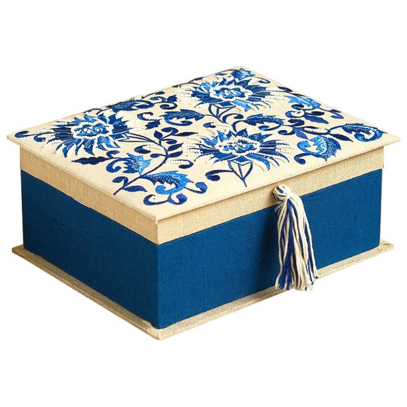 Шкатулка с вышивкой Blue Flowers Beads Embroidery Box Бежевый Синий Голубой в Орле | Loft Concept 