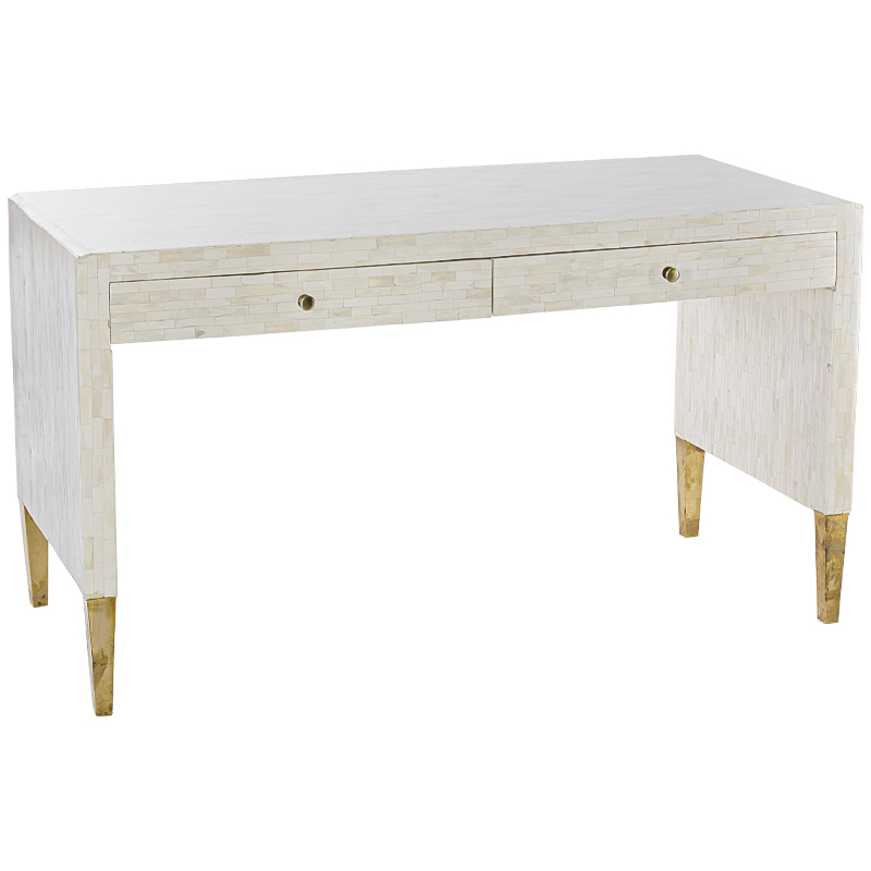 Рабочий стол Bone Inlay Two Drawer Table Бежевый Белый Золотой Рабочий стол Bone Inlay Two Drawer Table Бежевый Белый Золотой в Орле | Loft Concept