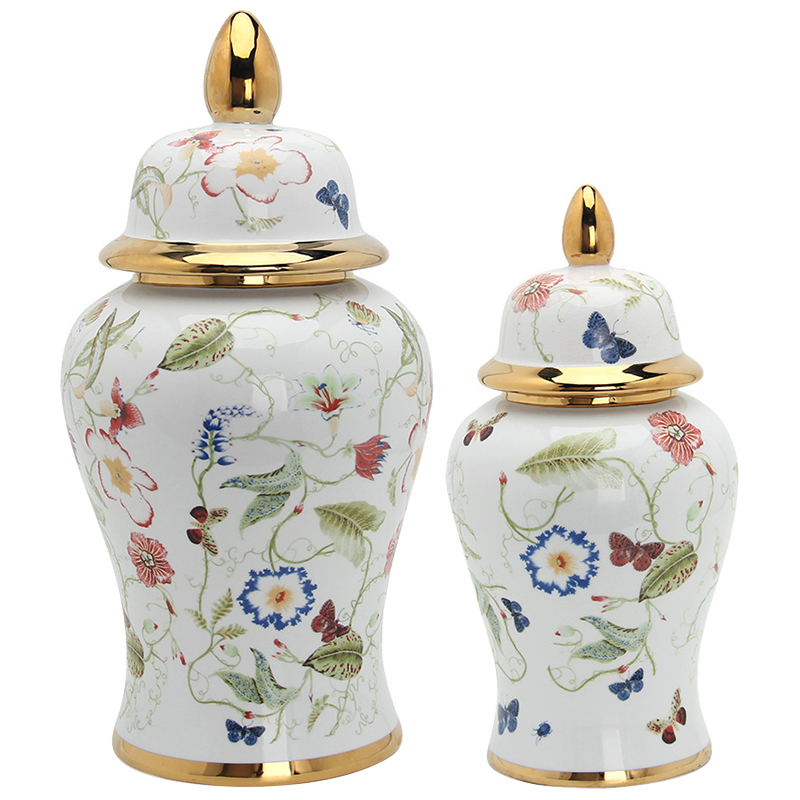 Ваза с крышкой Ceramic Beautiful Garden Vase Белый Золотой Мульти Ваза с крышкой Ceramic Beautiful Garden Vase Белый Золотой Мульти в Орле | Loft Concept
