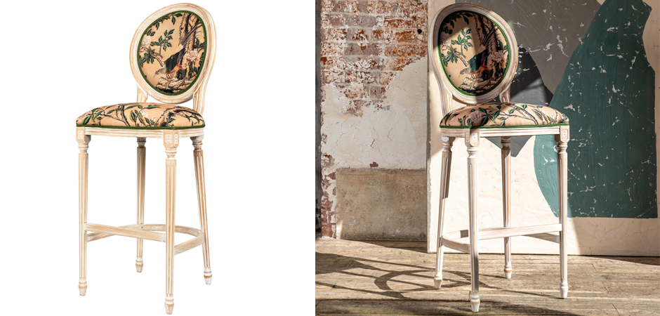 Барный стул Beige and Green Chinoiserie Bar Stool Барный стул Beige and Green Chinoiserie Bar Stool - Loft-Concept в Орле