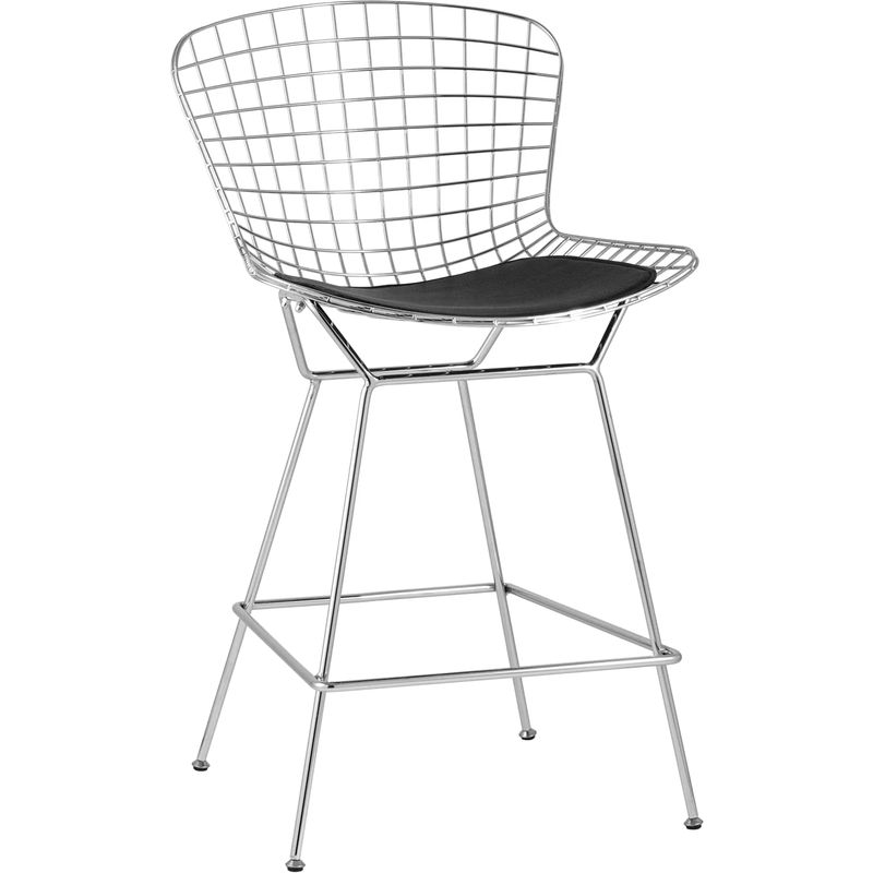 Полубарный стул Bertoia Barstool Хромированный с Черной подушкой Хром Черный Полубарный стул Bertoia Barstool Хромированный с Черной подушкой Хром Черный в Орле | Loft Concept