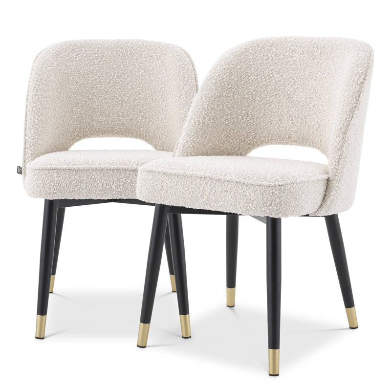 Комплект из двух стульев Eichholtz Dining Chair Cliff set of 2 Boucle cream Кремовый Черный Латунь Комплект из двух стульев Eichholtz Dining Chair Cliff set of 2 Boucle cream Кремовый Черный Латунь в Орле | Loft Concept