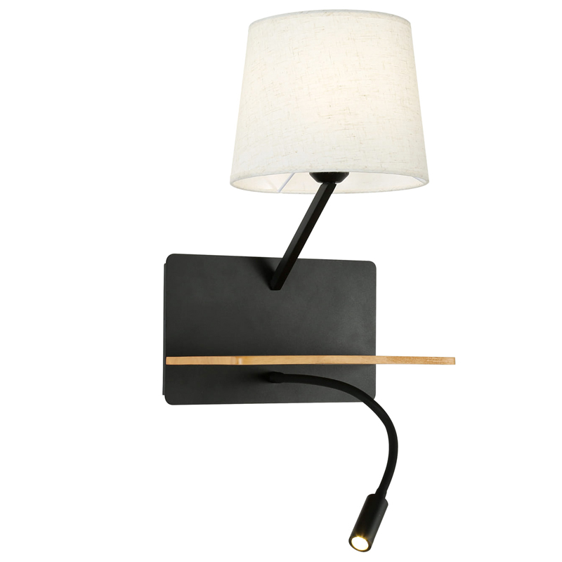 Бра с абажуром и гибким спотом Trumpet Wall Black USB Белый Коричневый Черный Бра с абажуром и гибким спотом Trumpet Wall Black USB Белый Коричневый Черный в Орле | Loft Concept