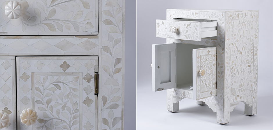 Тумбочка с инкрустацией BONE INLAY BEDSIDE Белая Тумбочка с инкрустацией BONE INLAY BEDSIDE Белая - Loft-Concept в Орле