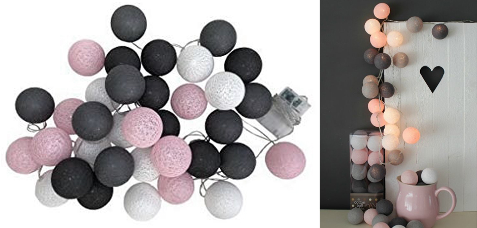 Гирлянда хлопковые фонарики Сotton Ball Pink-Grey - Loft-Concept в Орле