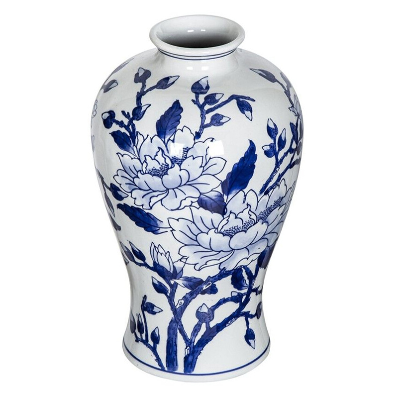 Ваза с бело-синей росписью и изображением цветов Blue & White Ornament Белый Синий Ваза с бело-синей росписью и изображением цветов Blue & White Ornament Белый Синий в Орле | Loft Concept