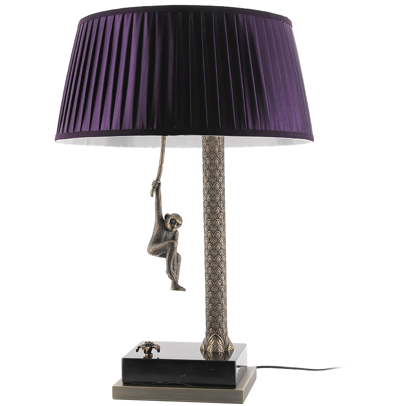 Настольная лампа Джунгли Table Lamp Jungle Purple Латунь Античная полированная Черный Мрамор Nero Пурпурно-фиолетовый в Орле | Loft Concept 