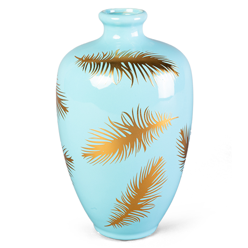 Ваза Gold feathers on blue Vase 25 Голубой Глянцевое золото Ваза Gold feathers on blue Vase 25 Голубой Глянцевое золото в Орле | Loft Concept