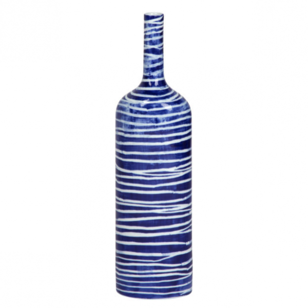 Ваза blue & white ornament Striped Bottle Синий Белый Ваза blue & white ornament Striped Bottle Синий Белый в Орле | Loft Concept