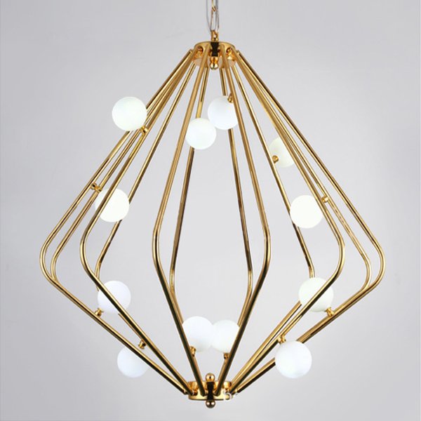 Люстра Cage with white balls Chandelier Золотой Прозрачный белый Люстра Cage with white balls Chandelier Золотой Прозрачный белый в Орле | Loft Concept