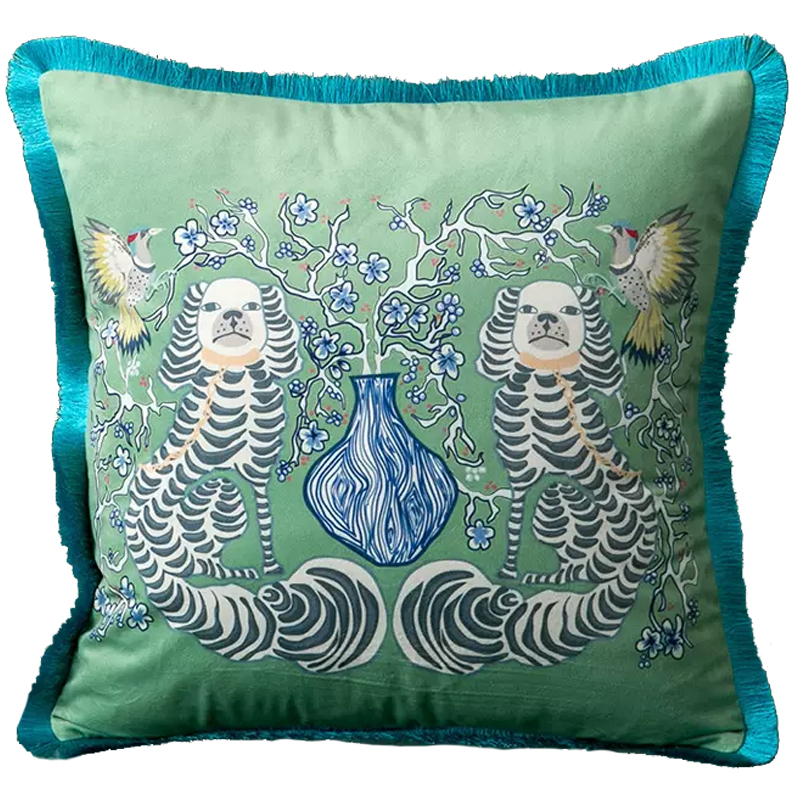 Декоративная подушка Two Dogs Turquoise Cushion Зеленый шалфей Бирюзовый Голубой Белый в Орле | Loft Concept 