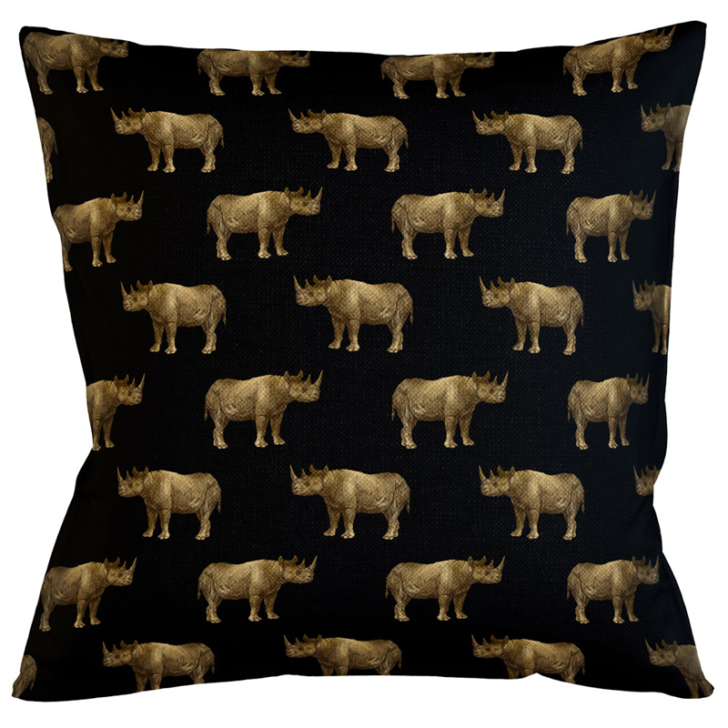 Декоративная подушка с узором из носорогов Home Safari Black Черный Коричневый Декоративная подушка с узором из носорогов Home Safari Black Черный Коричневый в Орле | Loft Concept