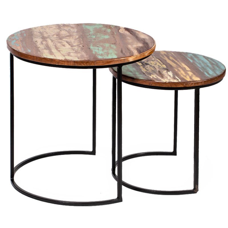Набор приставных столиков Antique Wood Side Table Коричневый винтаж Черный Набор приставных столиков Antique Wood Side Table Коричневый винтаж Черный в Орле | Loft Concept