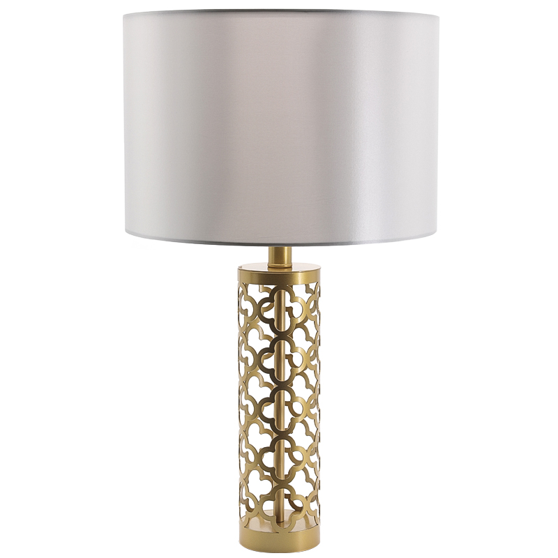 Настольная лампа Arabesque Quatrefoil Drum Table Lamp Золотой Серый Настольная лампа Arabesque Quatrefoil Drum Table Lamp Золотой Серый в Орле | Loft Concept