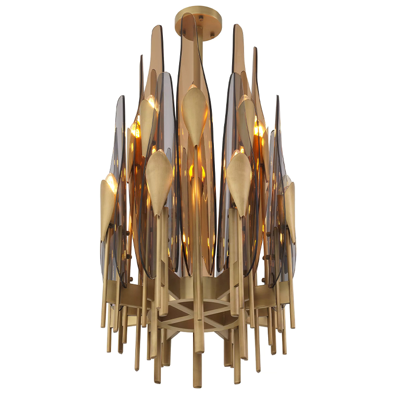 Люстра Eichholtz Chandelier Sky Vertical Латунь Стекло Смок Янтарный Люстра Eichholtz Chandelier Sky Vertical Латунь Стекло Смок Янтарный в Орле | Loft Concept