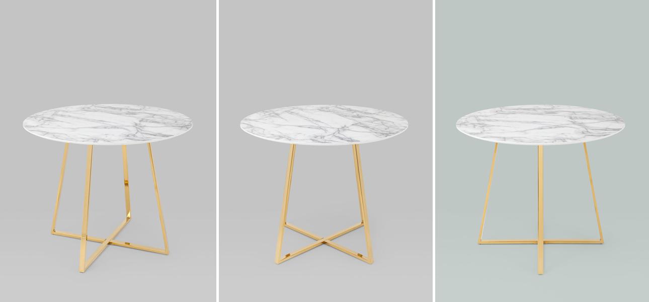 Стол обеденный Connelly столешница белый мрамор ножка золото - фото