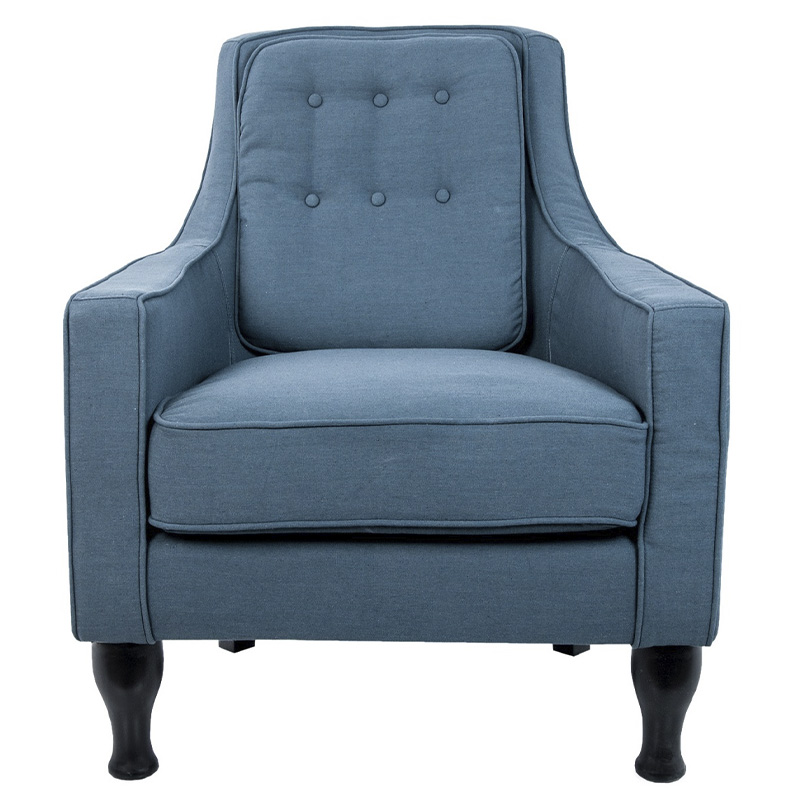Кресло с мягкой обивкой из льна на 4-х ножках из массива березы Scarlett Armchair blue Голубой Черный Кресло с мягкой обивкой из льна на 4-х ножках из массива березы Scarlett Armchair blue Голубой Черный в Орле | Loft Concept