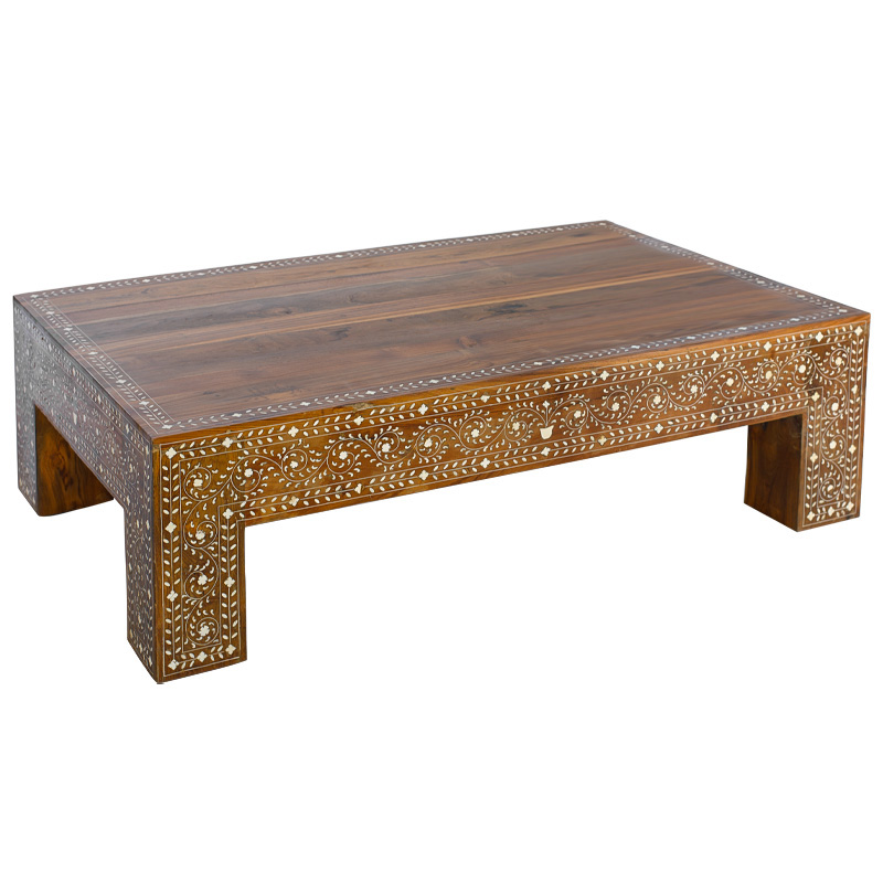 Кофейный стол Wooden Bone Inlay Coffee Table Коричневый Белый Кофейный стол Wooden Bone Inlay Coffee Table Коричневый Белый в Орле | Loft Concept