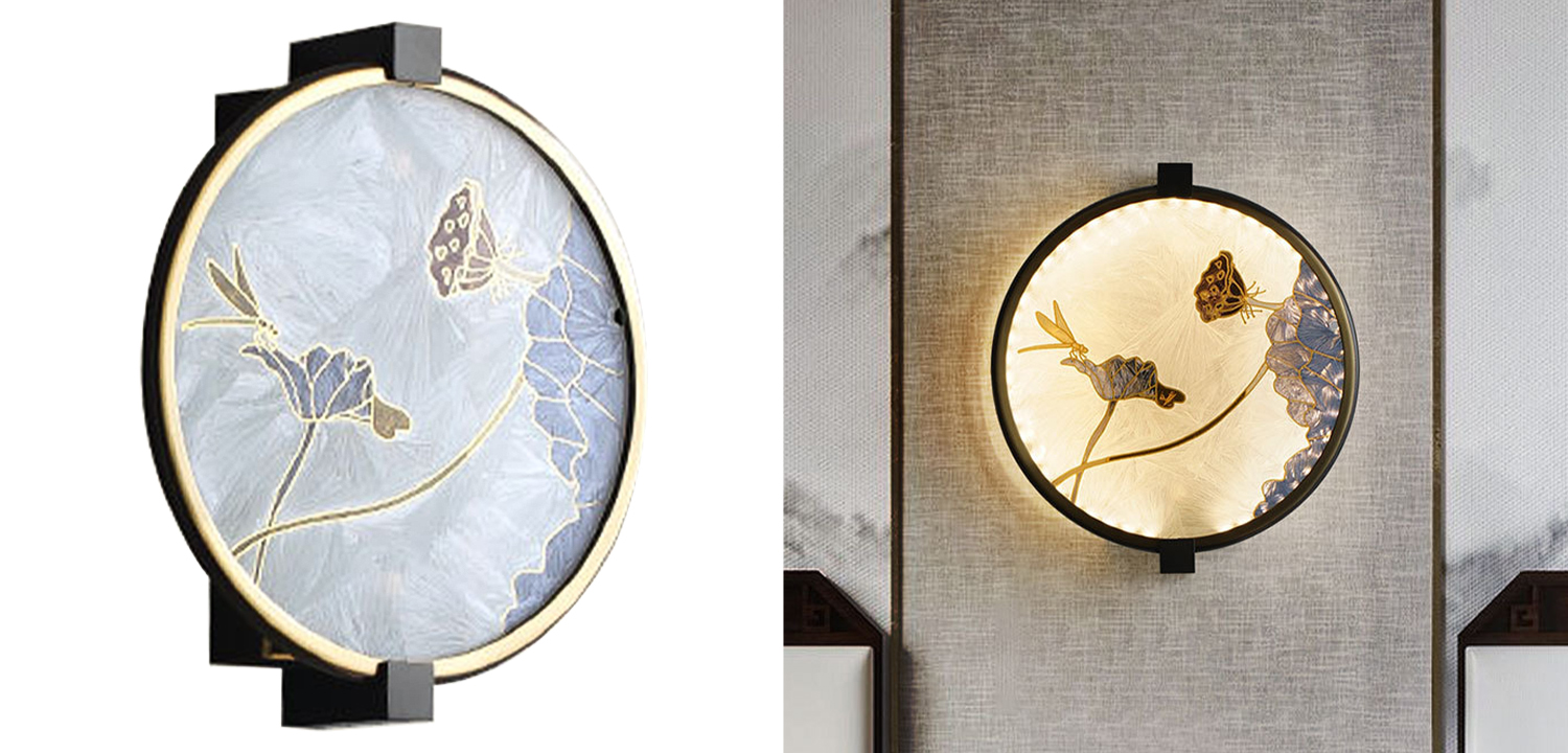 Настенный светильник Lotus Flowers and Dragonfly Round Wall Lamp - фото