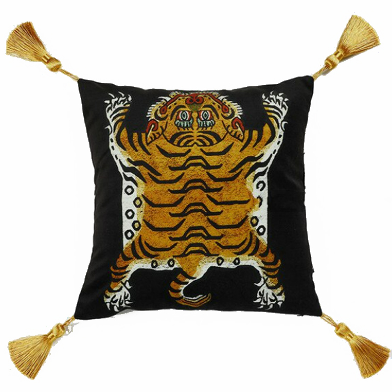 Черная Подушка Тибетский Тигр TIBETAN TIGER Бежевый Черный в Орле | Loft Concept 