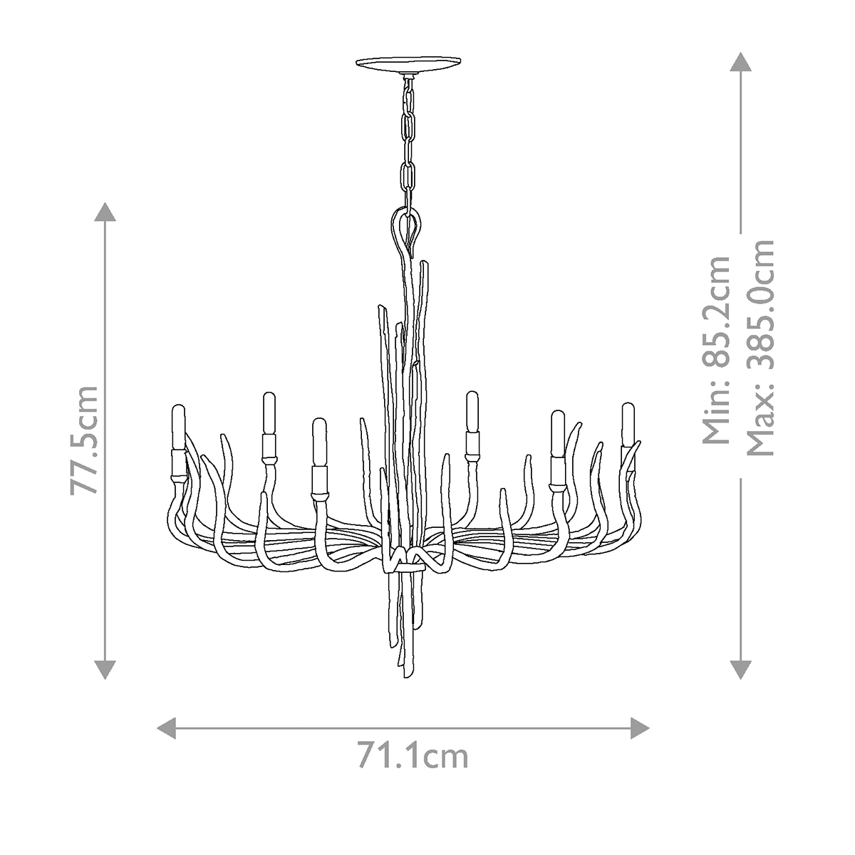 Люстра дизайнерская золотого цвета с 6-ю лампами на изогнутых рожках с текстурной поверхностью Hinkley в Орле