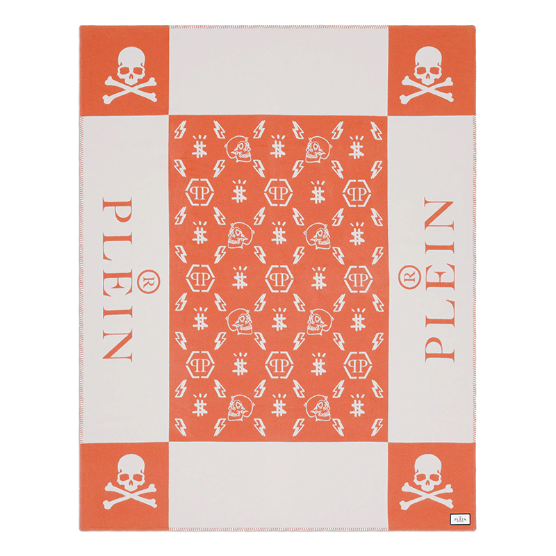 Плед Philipp Plein Plaid Cashmere Skull Orange Оранжевый Белый Плед Philipp Plein Plaid Cashmere Skull Orange Оранжевый Белый в Орле | Loft Concept