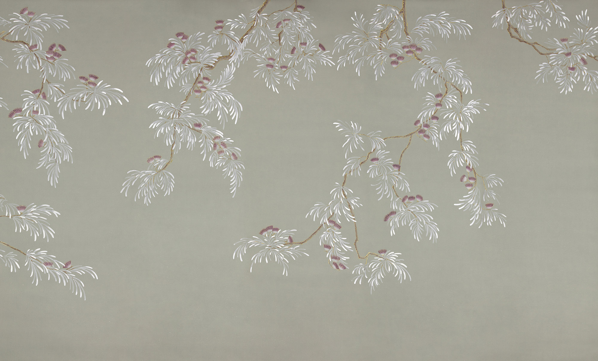 Обои ручная роспись Silk Tree Special Colourway on grey painted Xuan paper Обои ручная роспись Silk Tree Special Colourway on grey painted Xuan paper - постер Loft-Concept в Орле
