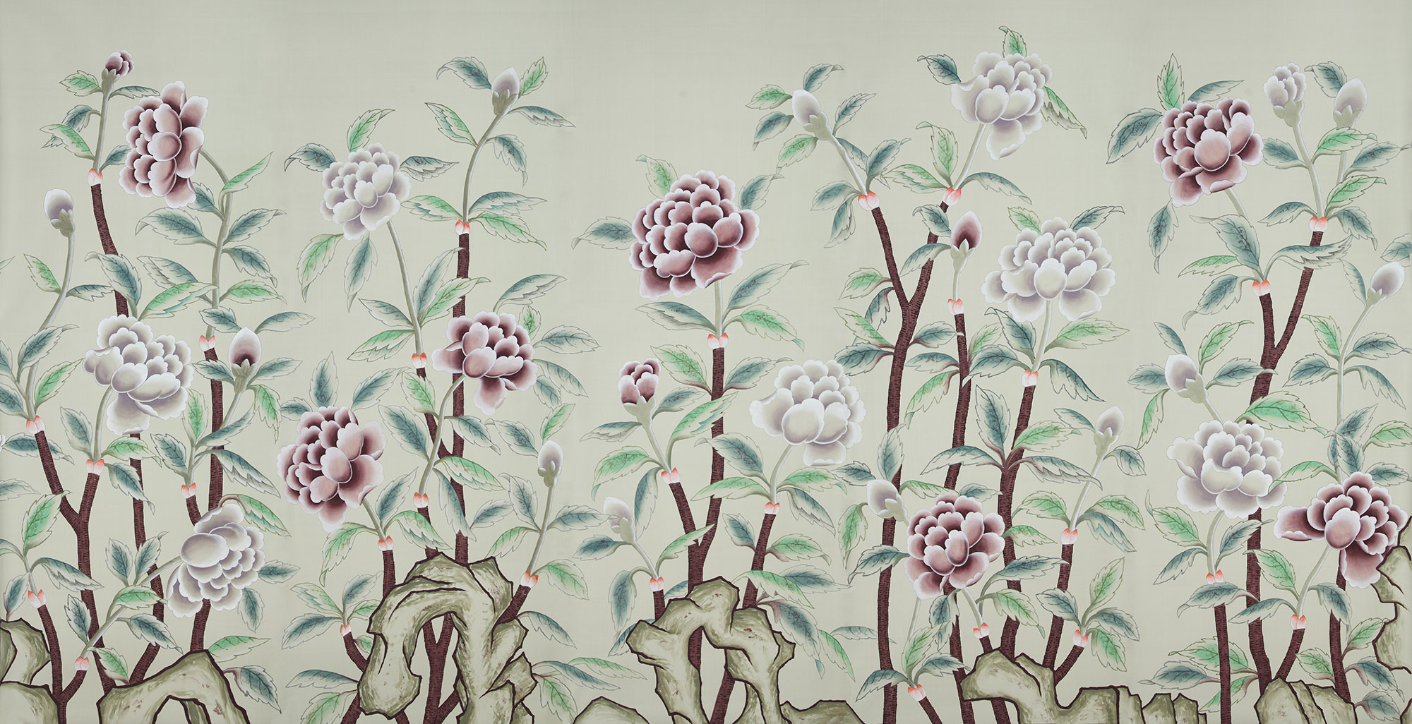 Обои ручная роспись Korean Peony Special Colourway on Icefield dyed silk Обои ручная роспись Korean Peony Special Colourway on Icefield dyed silk - постер Loft-Concept в Орле
