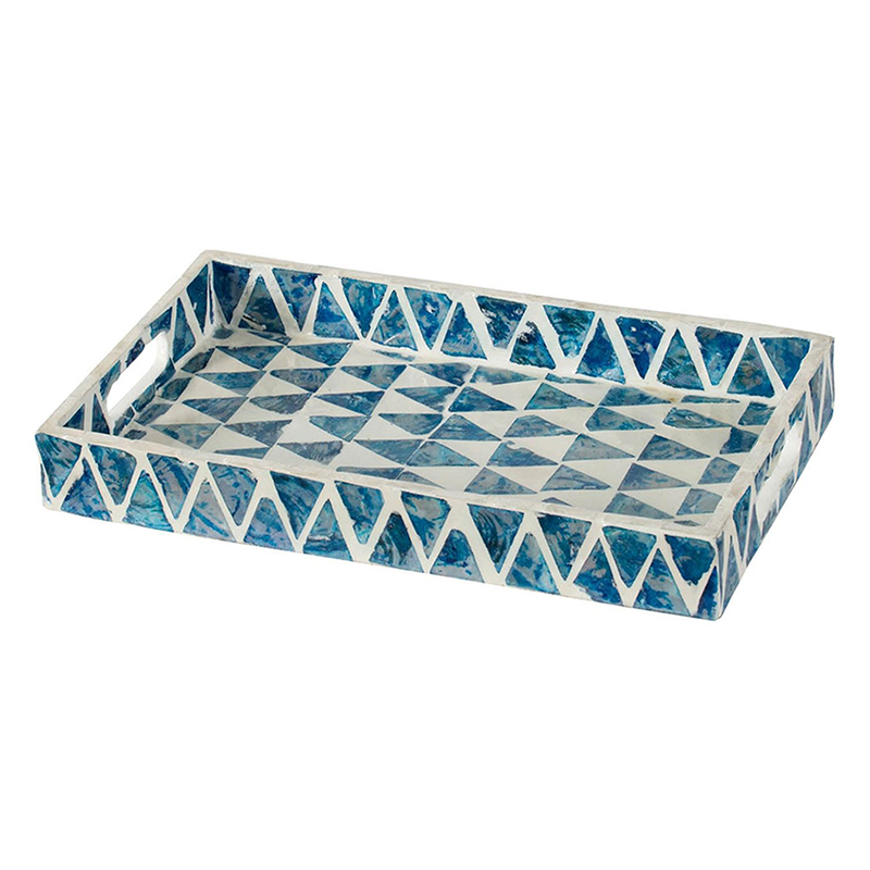 Поднос с инкрустацией Blue Triangle Синий Белый Поднос с инкрустацией Blue Triangle Синий Белый в Орле | Loft Concept