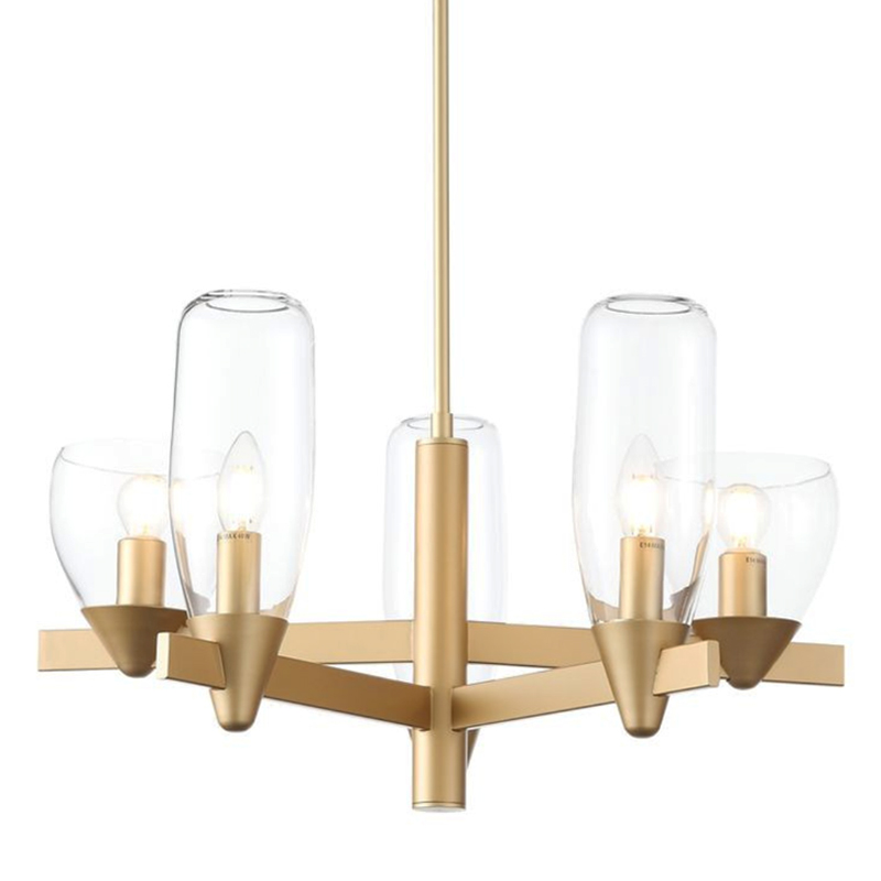 Люстра Houston 5 lamps матовое золото Прозрачное Стекло Люстра Houston 5 lamps матовое золото Прозрачное Стекло в Орле | Loft Concept