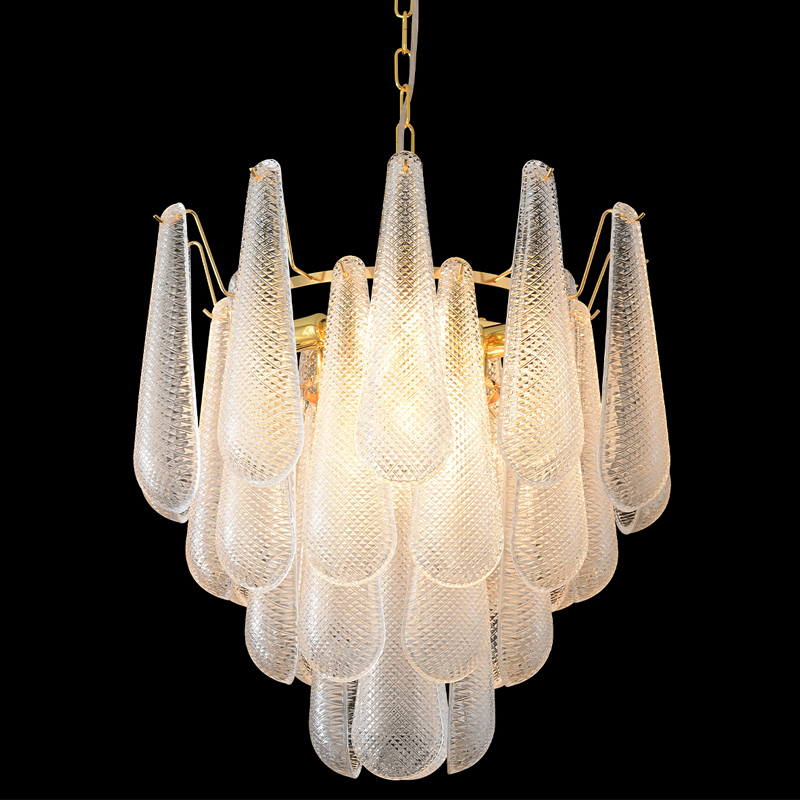 Люстра подвесная с подвесками из рифленного стекла в форме капель Textured Glass Chandelier Прозрачный Золотой Люстра подвесная с подвесками из рифленного стекла в форме капель Textured Glass Chandelier Прозрачный Золотой в Орле | Loft Concept