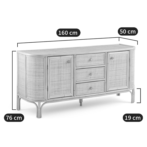 Длинный комод из ротанга с дверцами и ящиками Simone Rattan Chest of Drawers в Орле