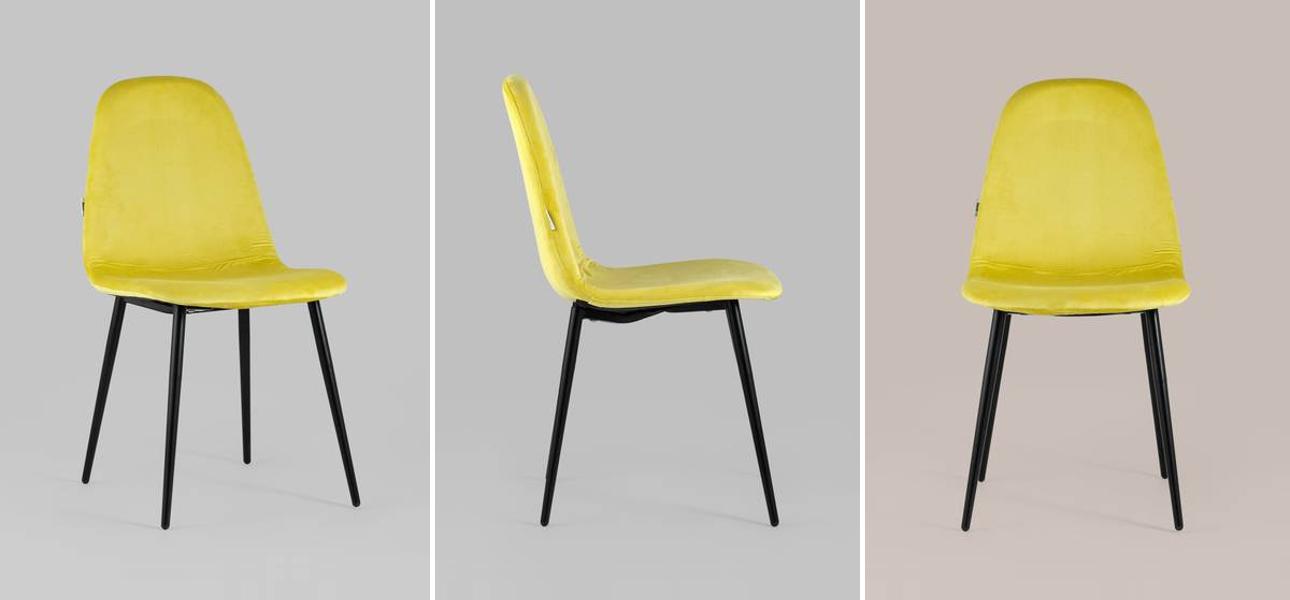 Стул Archie Chair Черные ножки Желтый Велюр - фото