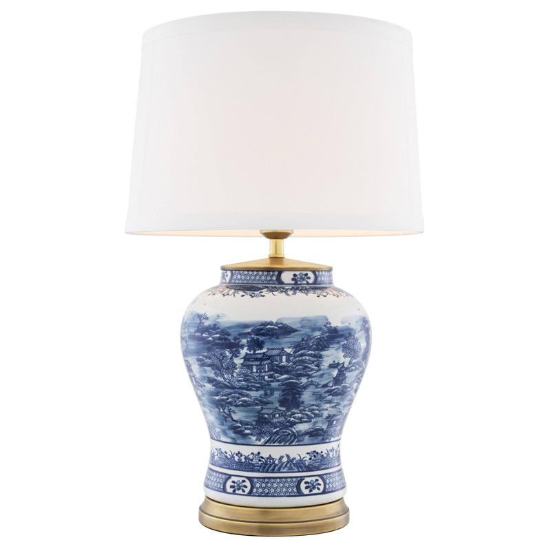 Настольная лампа Eichholtz Table Lamp Chinese Blue Белый Синий Латунь Античная полированная в Орле | Loft Concept 