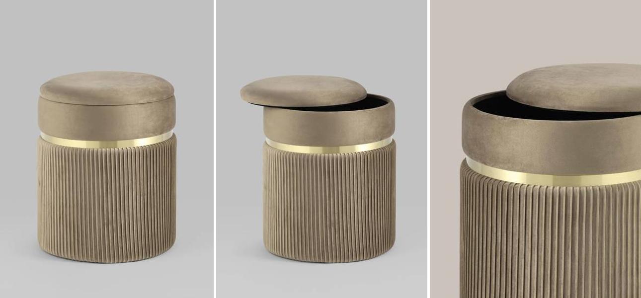 Пуф с ящиком бежевый Glossy Velor - фото