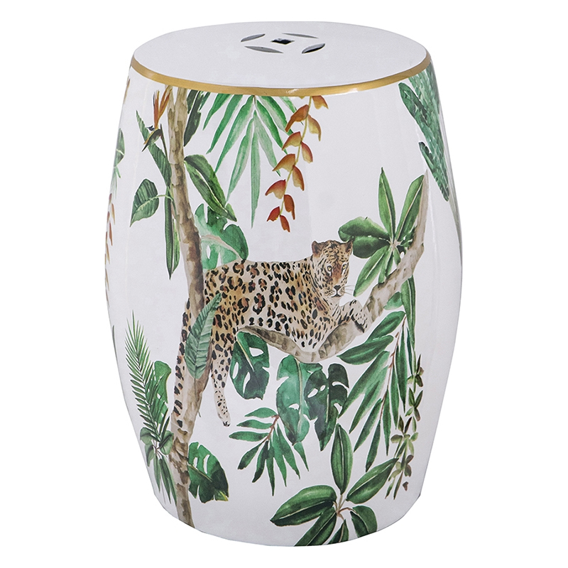 Керамический табурет Tropical Leopard Белый Зеленый Золотой Коричневый Керамический табурет Tropical Leopard Белый Зеленый Золотой Коричневый в Орле | Loft Concept