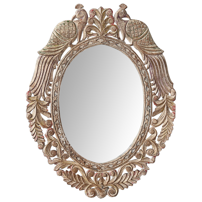 Зеркало в резной раме Viaan Grey Mango Carved Mirror Бежево-серый Коричневый винтаж Зеркало в резной раме Viaan Grey Mango Carved Mirror Бежево-серый Коричневый винтаж в Орле | Loft Concept