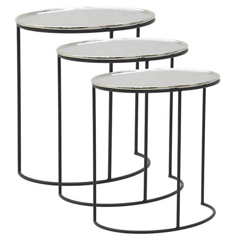 Комплект из 3-х приставных столов Heather Side Tables Черный Серебряный Комплект из 3-х приставных столов Heather Side Tables Черный Серебряный в Орле | Loft Concept