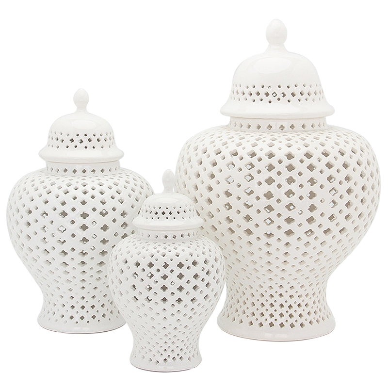 Ваза с крышкой White Ceramic Carving Vase Белый Ваза с крышкой White Ceramic Carving Vase Белый в Орле | Loft Concept