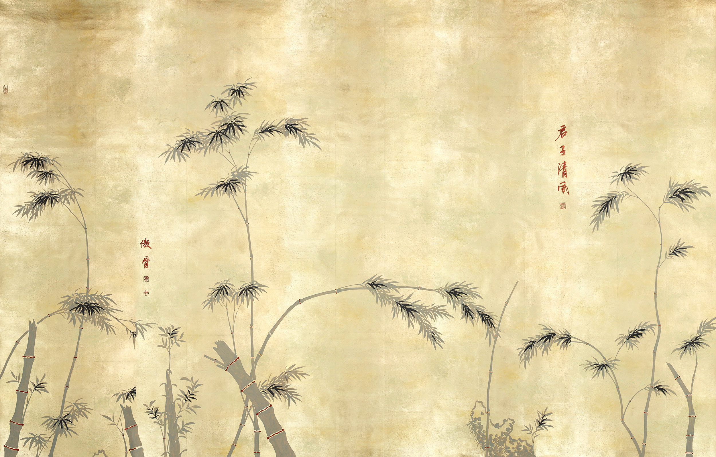Обои ручная роспись Bamboo Dark Lacquer on Deep Rich Gold gilded tea paper Обои ручная роспись Bamboo Dark Lacquer on Deep Rich Gold gilded tea paper - постер Loft-Concept в Орле