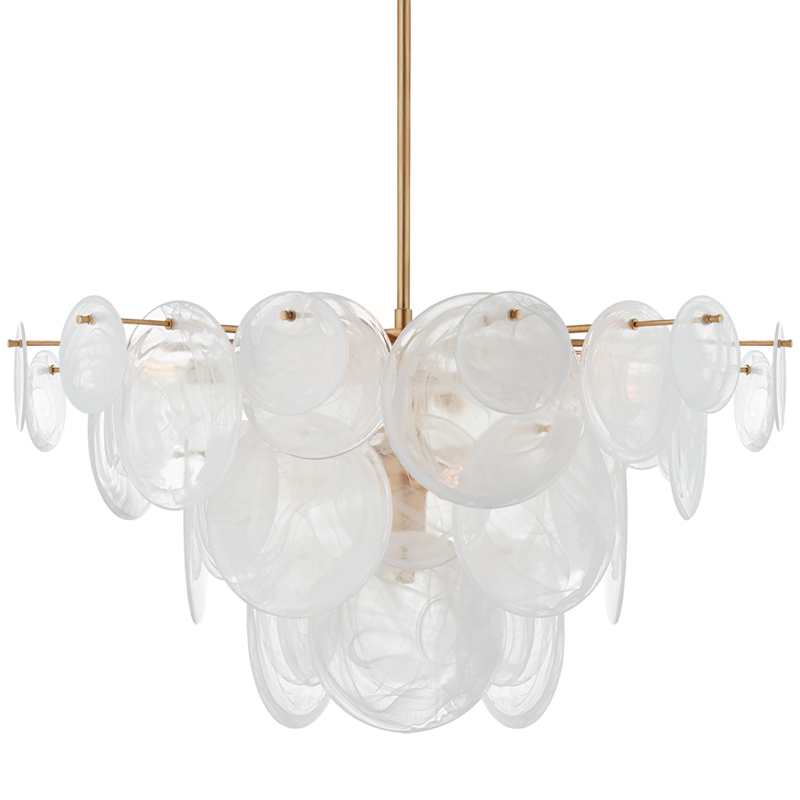 Люстра Disk Textured Glass Chandelier Золотой Белое матовое стекло Люстра Disk Textured Glass Chandelier Золотой Белое матовое стекло в Орле | Loft Concept